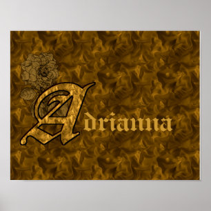 Affiches Monogramme Initiale A Fleur de Pivoine en Or Perso