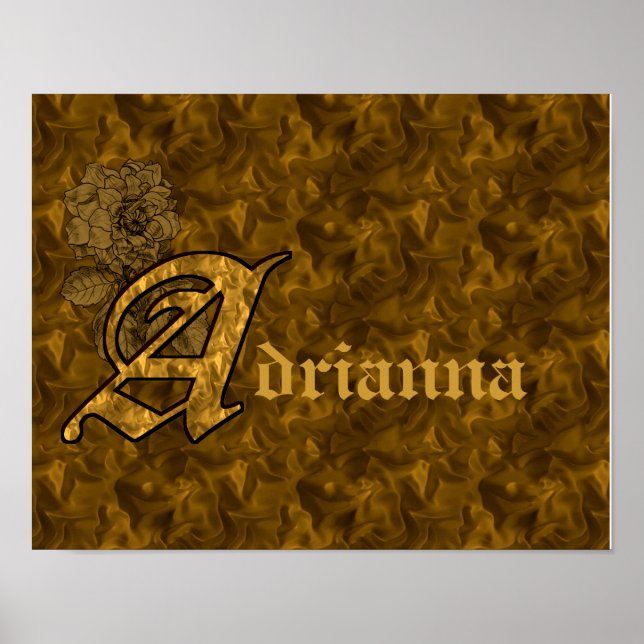 Affiches Monogramme Initiale A Fleur de Pivoine en Or Perso (Devant)
