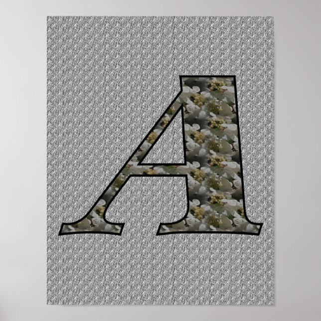 Affiches Monogramme Initiale A Fleurs d'Hydrangea (Devant)