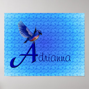 Affiches Monogramme initiale A personnalisée Bluebird