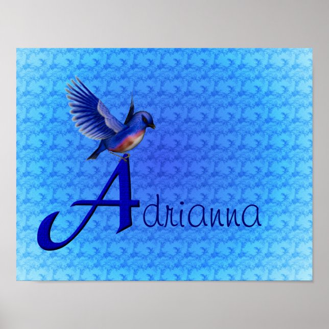 Affiches Monogramme initiale A personnalisée Bluebird (Devant)