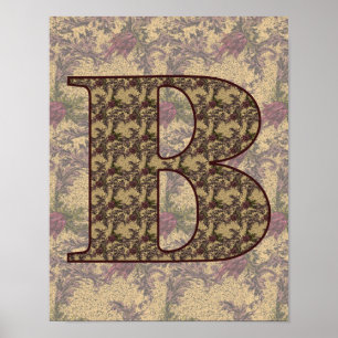 Affiches Monogramme Initiale B Élégant Floral Vintage