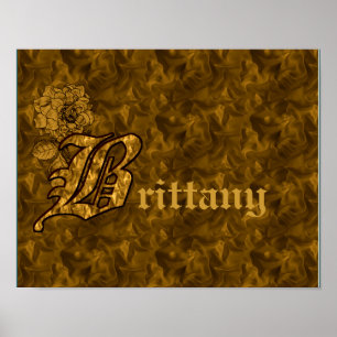 Affiches Monogramme Initiale B Fleur de Pivoine Or Personna
