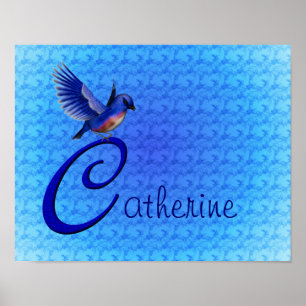 Affiches Monogramme Initiale C Nom Personnalisé Bluebird
