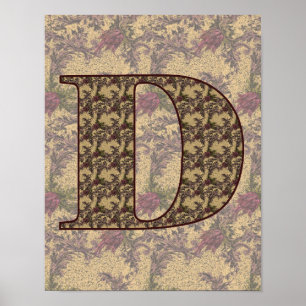 Affiches Monogramme Initiale D Élégant Floral Vintage