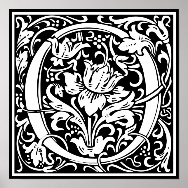 Affiches Monogramme Médiéval Lettre O Initiale Vintagev (Devant)