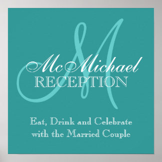 Affiches Monogramme Nom Accueil Mariage Signal Turquoise