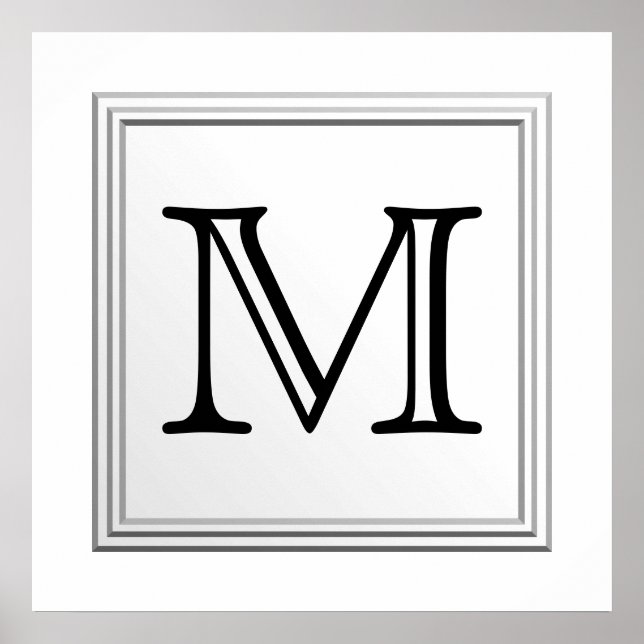 Affiches Monogramme personnalisé imprimé. Noir et Blanc. (Devant)