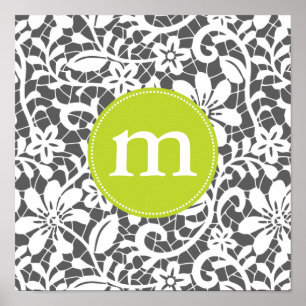 Affiches Monogramme personnalisé par dentelle élégante de
