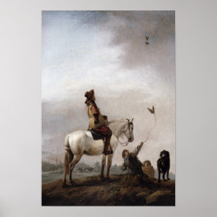 Affiches Monsieur sur un cheval observant un fauconnier