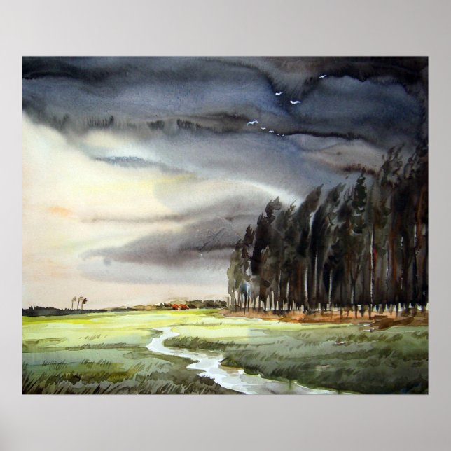 AFFICHES MONSOON LANDSCAPE & FOREST-WATERCOLOR PAINTING (Devant)