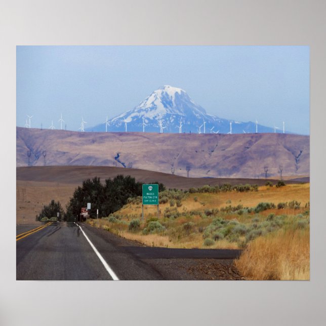 Affiches Mont Adams et Turbines à vent, Oregon (Devant)