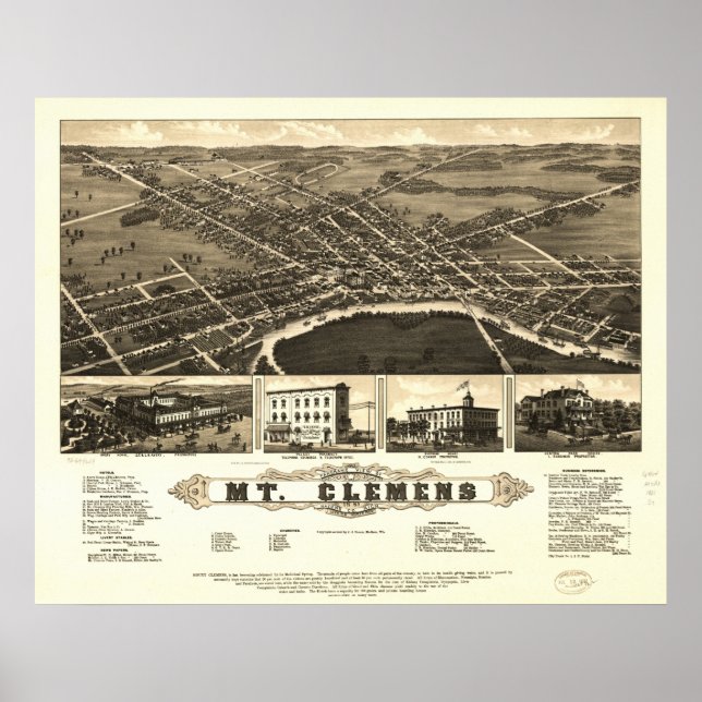 Affiches Mont Clemens Michigan 1881 Carte panoramique antiq (Devant)