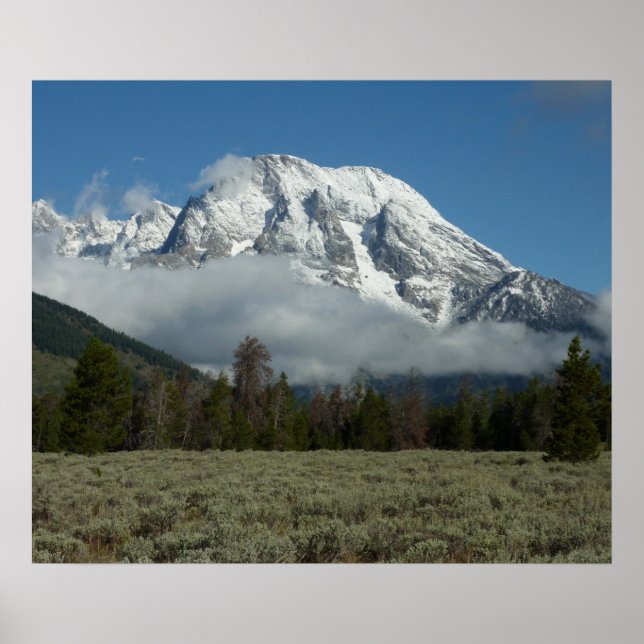 Affiches Mont Moran et nuages à Grand Teton (Devant)