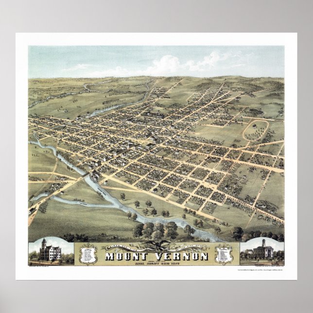 Affiches Mont Vernon, OH Carte panoramique - 1870 (Devant)