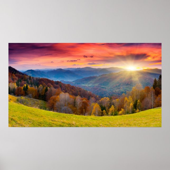 Affiches Montagne paysage d'automne avec forêt (Devant)