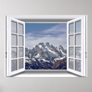 Affiches Montagnes enneigées Faux Window 3D