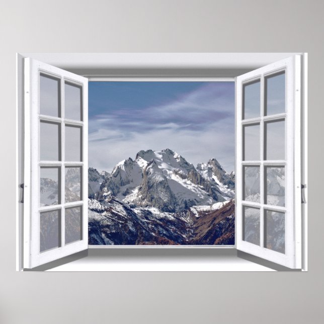Affiches Montagnes enneigées Faux Window 3D (Devant)