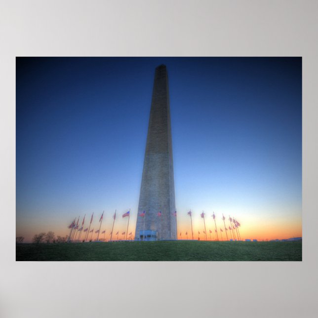 Affiches Monument de Washington avec coucher de soleil oran (Devant)