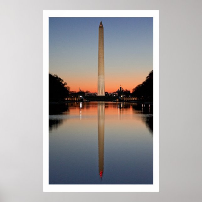 Affiches Monument de Washington et réflexion au coucher du  (Devant)