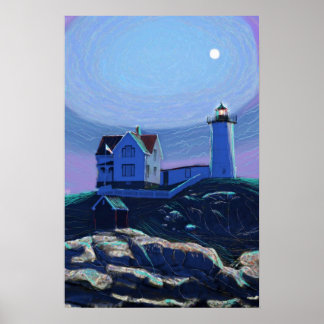 Affiches Moonlit Nubble Lighthouse Standard Premium Canvas