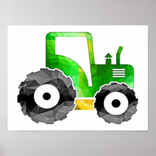 Affiches Mosaïque en Polygon Tracteur vert et jaune