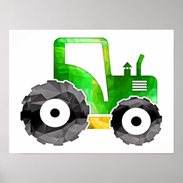 Affiches Mosaïque en Polygon Tracteur vert et jaune (Devant)