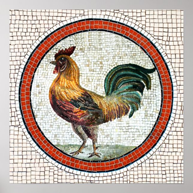 AFFICHES MOSAÏQUES ROMAINES ANTIQUES / COQ (Devant)