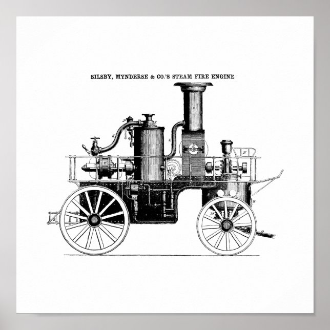 Affiches Moteur de feu à vapeur Silsby 1858 (Devant)