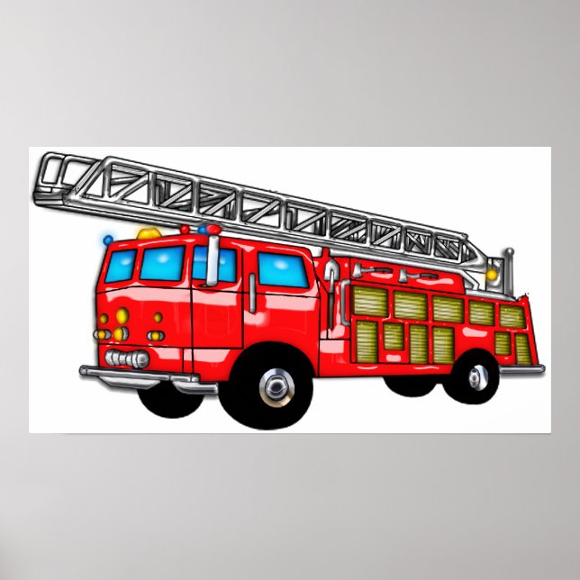 Affiches Moteur d'incendie de crochet et d'échelle (Devant)