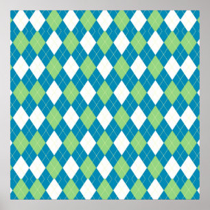 Affiches Motif à motifs de losanges vert-bleu et blanc