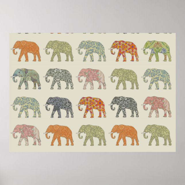 Affiches Motif animal coloré éléphant (Devant)