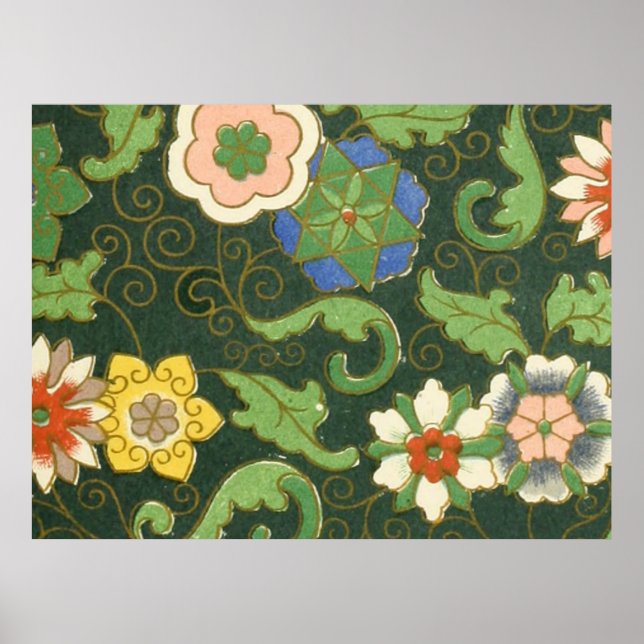 Affiches Motif antique cloisonné chinois : Vert Jade (Devant)