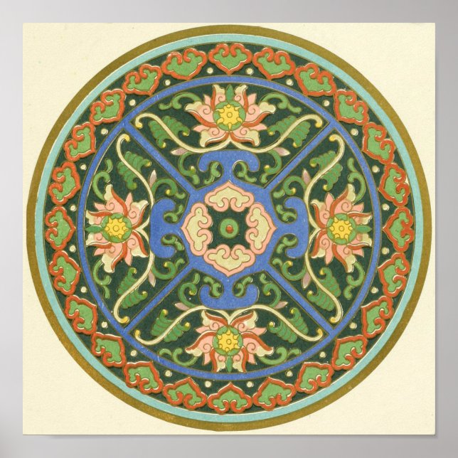 Affiches Motif antique cloisonné chinois : Vert Jade (Devant)