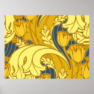 Affiches Motif bleu or tulipe gras vintage