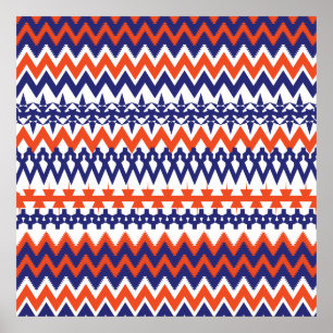 Affiches Motif Chevron Tribal Bold Blue et Orange