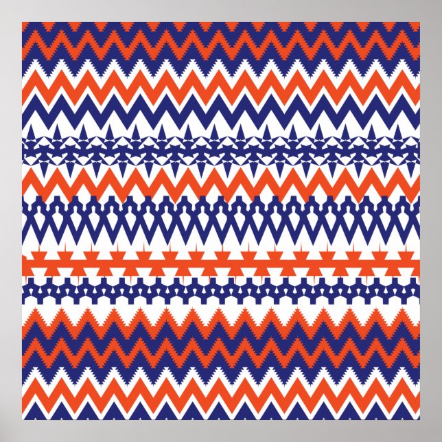 Affiches Motif Chevron Tribal Bold Blue et Orange (Devant)