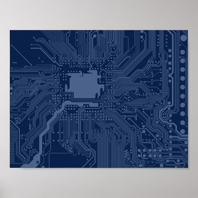Affiches Motif de circuit Geek bleu (Devant)