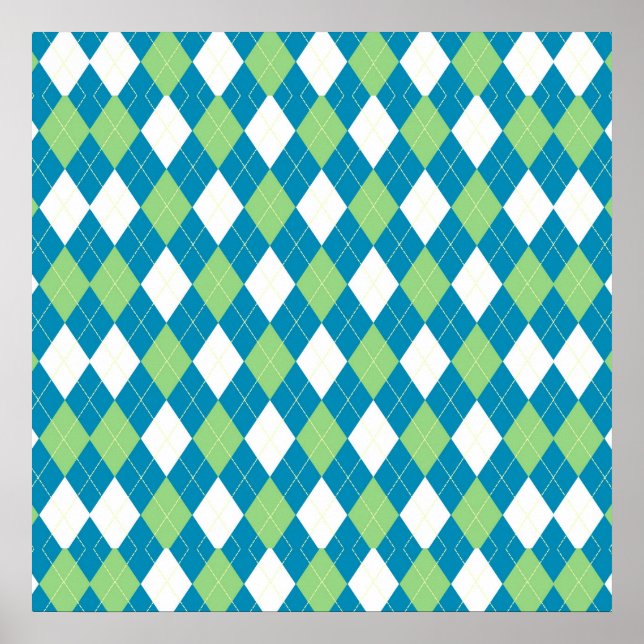 Affiches Motif de Jacquard bleu et blanc vert (Devant)