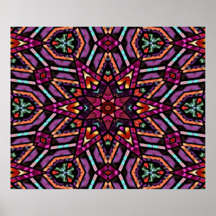Affiches Motif de kaléidoscope en mosaïque turque rétro col