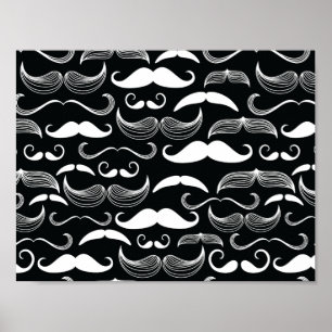 Affiches Motif de moustache noir et blanc de hipster branch