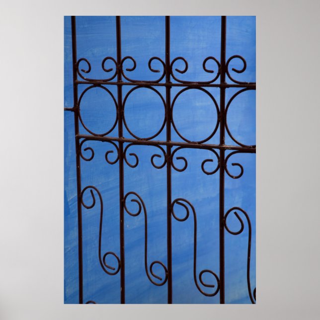 Affiches Motif de porte en fer bleu, Cuba (Devant)