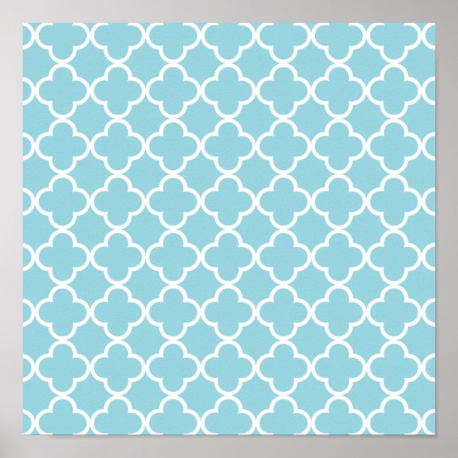 Affiches Motif de Quatrefoil Bleu Marocain (Devant)