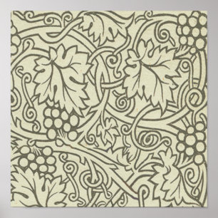 Affiches Motif de vigne de raisin gris vert de William Morr