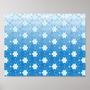Affiches Motif des flocons de neige bleu et blanc d'hiver
