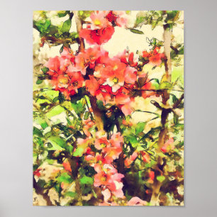 Affiches Motif floral aquarelle rouge rose 1