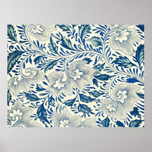 Affiches Motif Floral Bleu Antique Design Asiatique