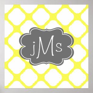 Affiches Motif jaune et blanc de monogramme fait sur