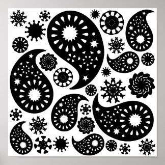 Affiches Motif Paisley noir et blanc.