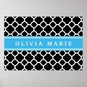 Affiches Motif Quatrefoil noir bleu personnalisé